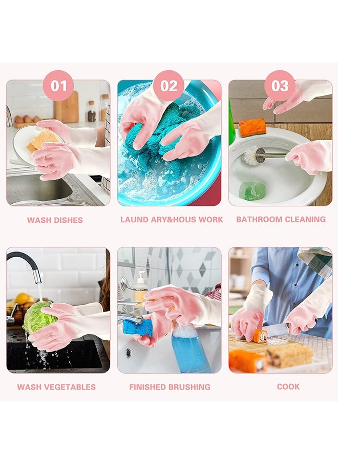 Rubber Cleaning Gloves for Household ，Reusable Dishwashing Gloves for Kitchen, Flexible Long-lasting u0026 Waterproof (Pink)