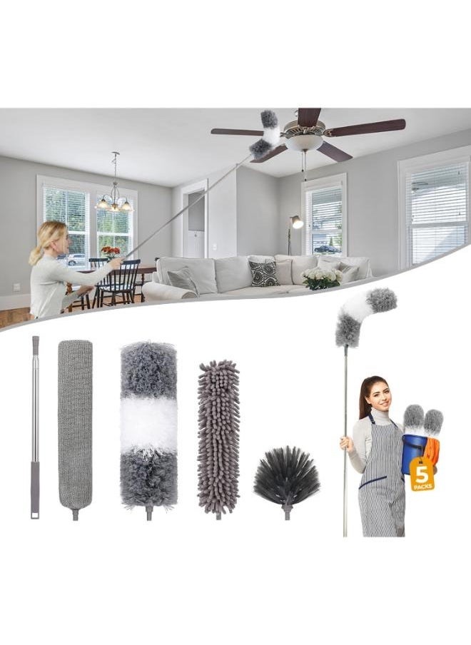 Microfiber Feather Duster with 100-Inch Extendable Pole, Removable & Washable Head, Scratch-Resistant Hat for Home, Office, and Car Cleaning