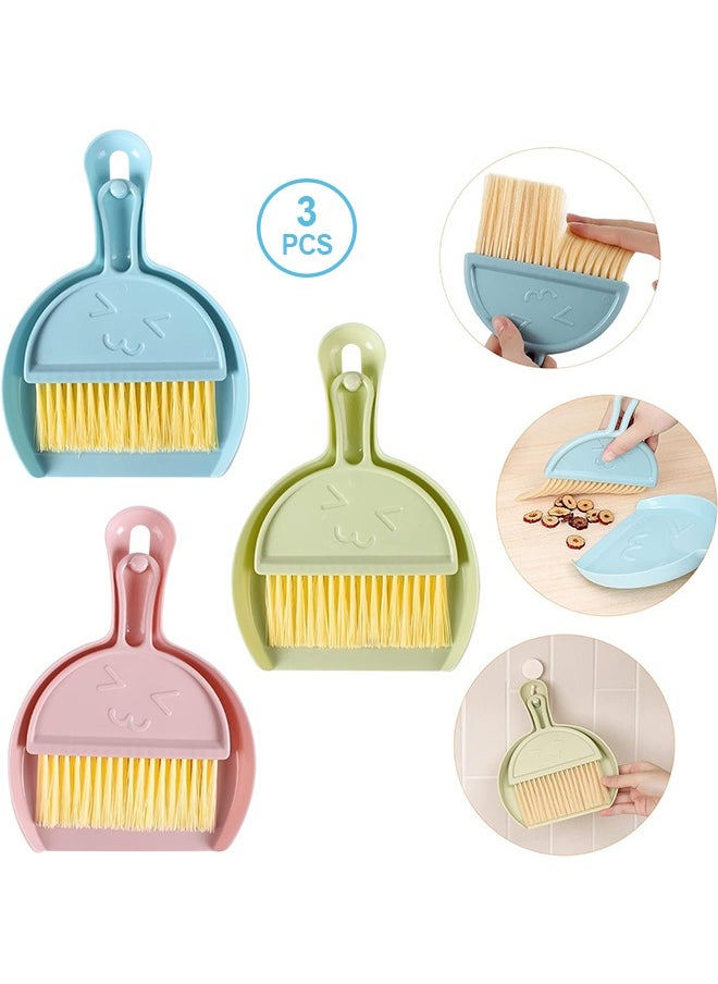 3PCS Mini Broom and Dustpan Set for Home, Car, Kitchen, Table, Kids - Durable Plastic Bristles, Handheld, Hangable, 3 Colors