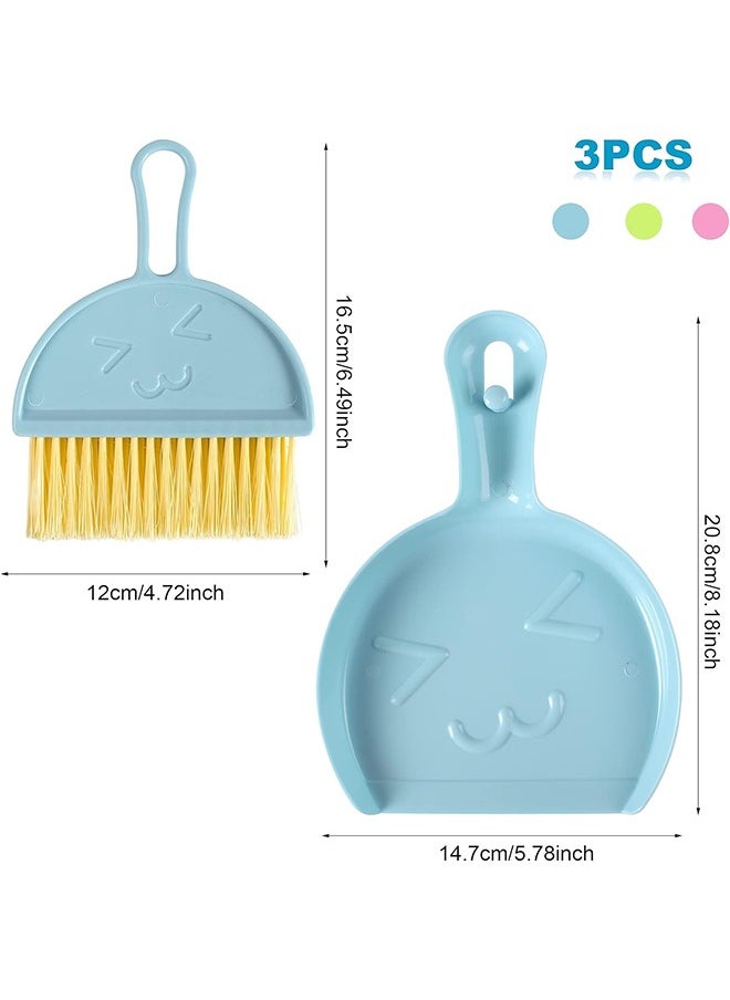 3PCS Mini Broom and Dustpan Set for Home, Car, Kitchen, Table, Kids - Durable Plastic Bristles, Handheld, Hangable, 3 Colors