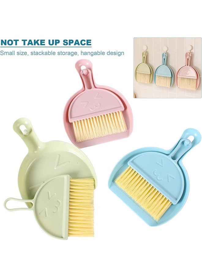 3PCS Mini Broom and Dustpan Set for Home, Car, Kitchen, Table, Kids - Durable Plastic Bristles, Handheld, Hangable, 3 Colors