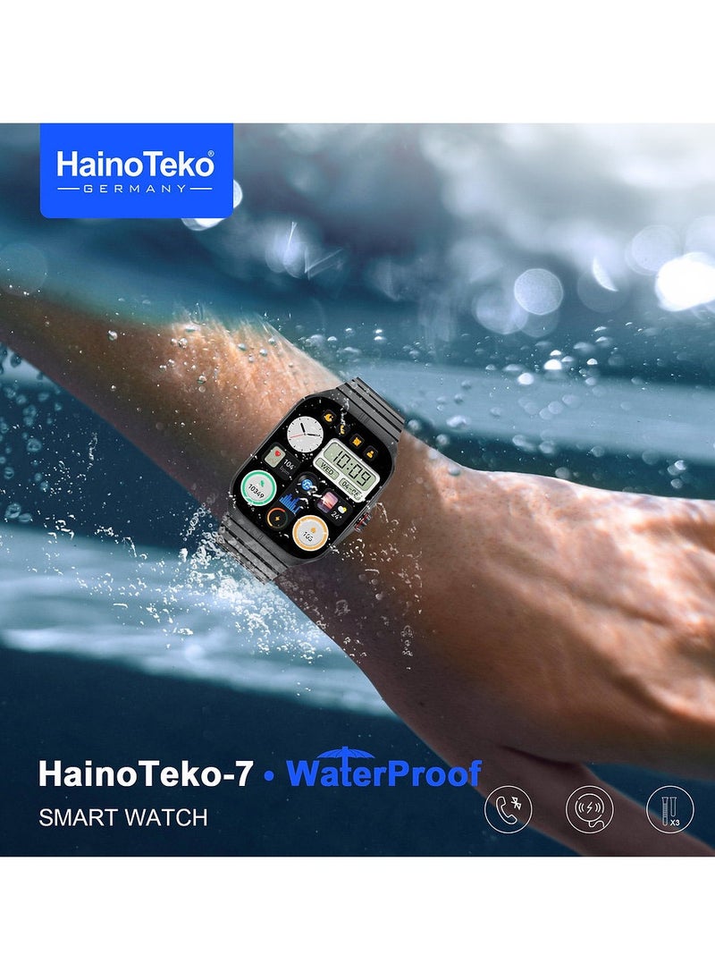 HainoTeko-7 Curved AMOLED Display Waterproof Smartwatch with Voice Assistants 3 Straps and Charging Cable Designed For Ladies and Gents Black