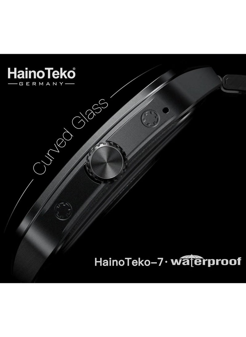 HainoTeko-7 Curved AMOLED Display Waterproof Smartwatch with Voice Assistants 3 Straps and Charging Cable Designed For Ladies and Gents Black