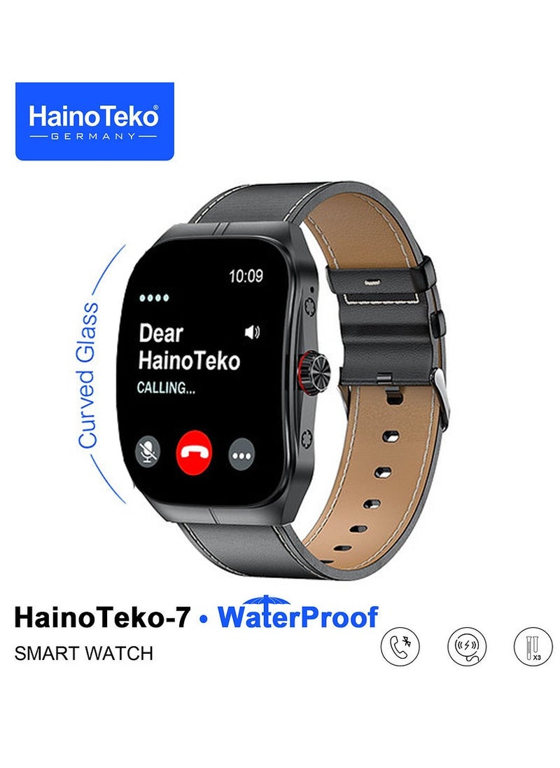 HainoTeko-7 Curved AMOLED Display Waterproof Smartwatch with Voice Assistants 3 Straps and Charging Cable Designed For Ladies and Gents Black