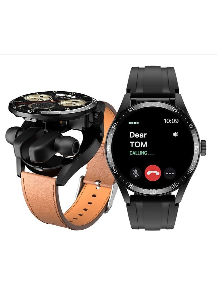 Haino Teko Germany RW37 Watch Buds Large Screen Round Shape AMOLED Display Smart Watch and Bluetooth Earbuds With 2 Pair Straps for Ladies and Gents