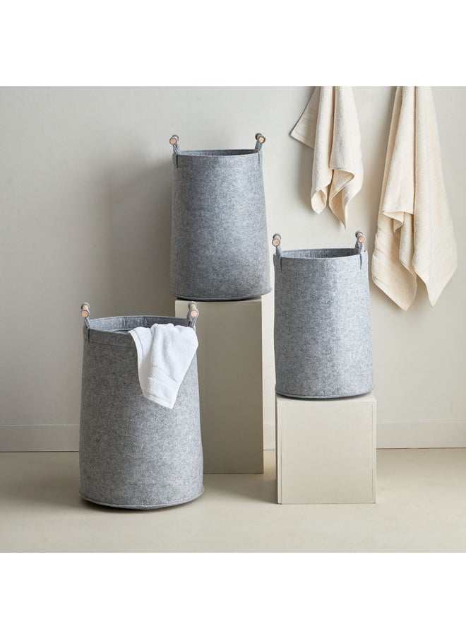 Fiona 3-Piece Felt Laundry Hamper with Wooden Handle Set 41 x 55 x 41 cm