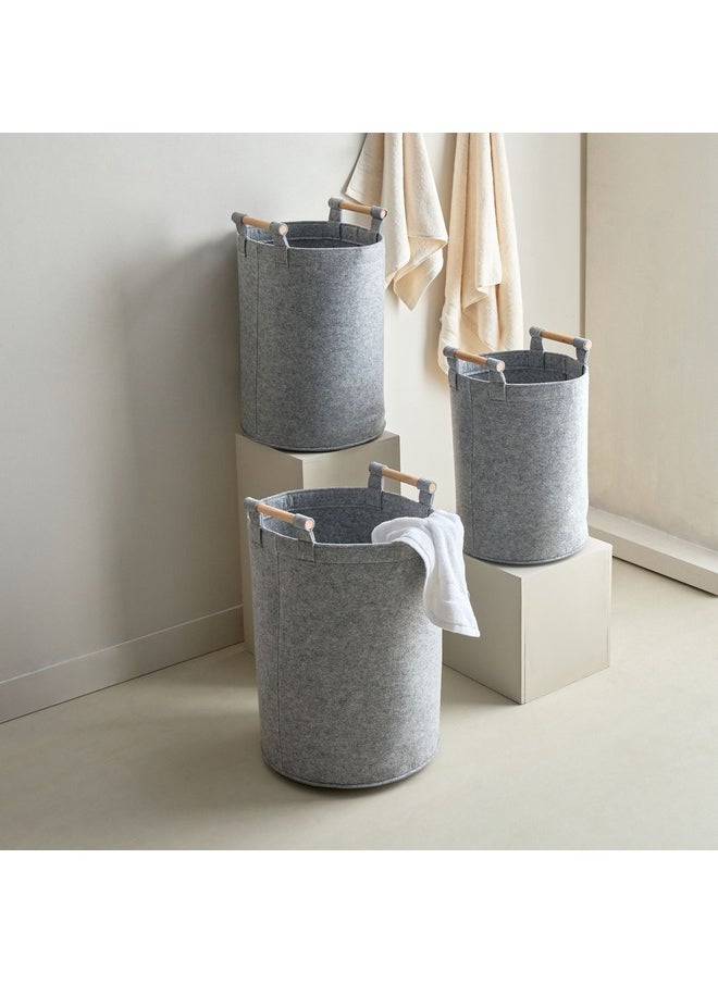 Fiona 3-Piece Felt Laundry Hamper with Wooden Handle Set 41 x 55 x 41 cm