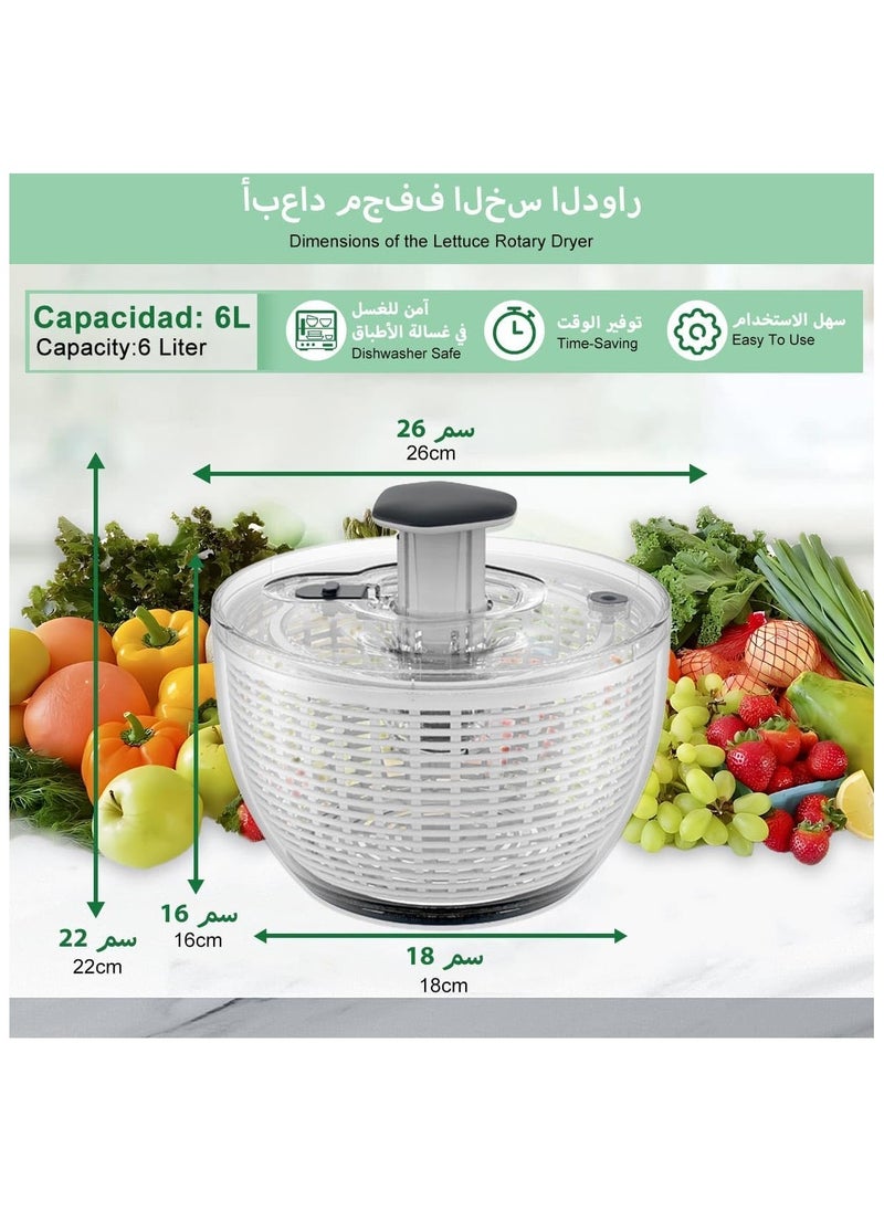 Large Salad Spinner & Vegetable Washer, Manual Quick Dry Fruit & Veggie Dryer with Removable Lid & One-Handed Pump, Reusable Professional Draining Basket & Colander for Quick & Easy Drying