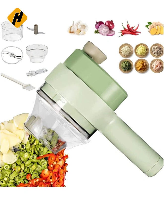 4 in 1 Portable Electric Vegetable Cutter Set,Gatling Vegetable Chopper Mini Wireless Food Processor,Garlic Chili Onion Celery Ginger Meat Garlic Chopper with Brush