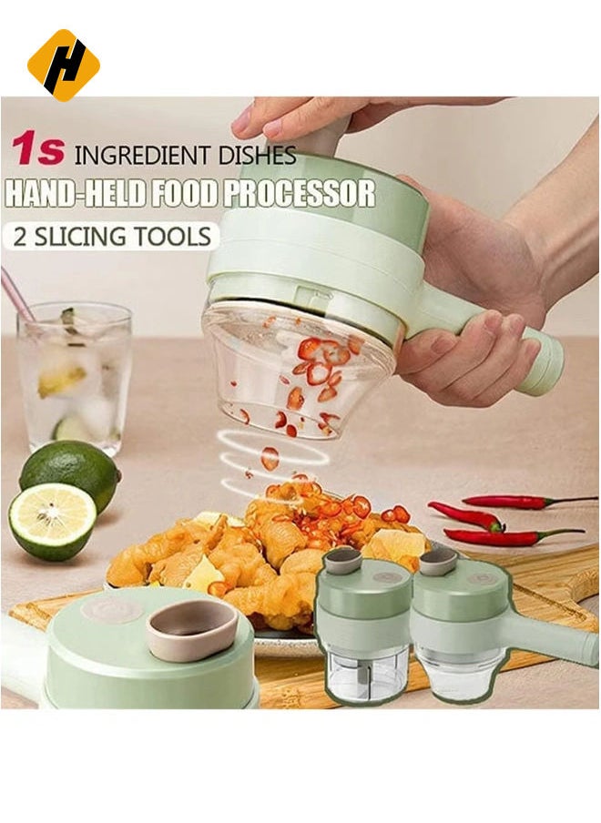 4 in 1 Portable Electric Vegetable Cutter Set,Gatling Vegetable Chopper Mini Wireless Food Processor,Garlic Chili Onion Celery Ginger Meat Garlic Chopper with Brush