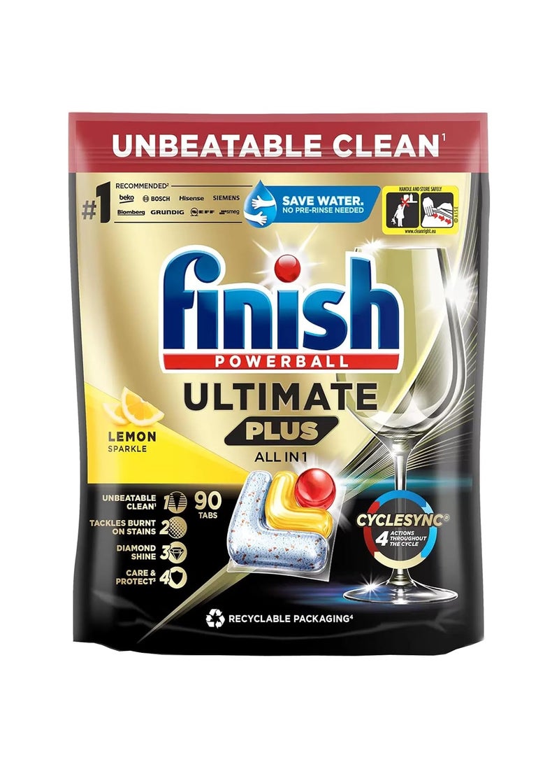 Finish Ultimate Plus All In One Lemon Sparkle, Dishwashing Detergent Tablets - 90 Tabs