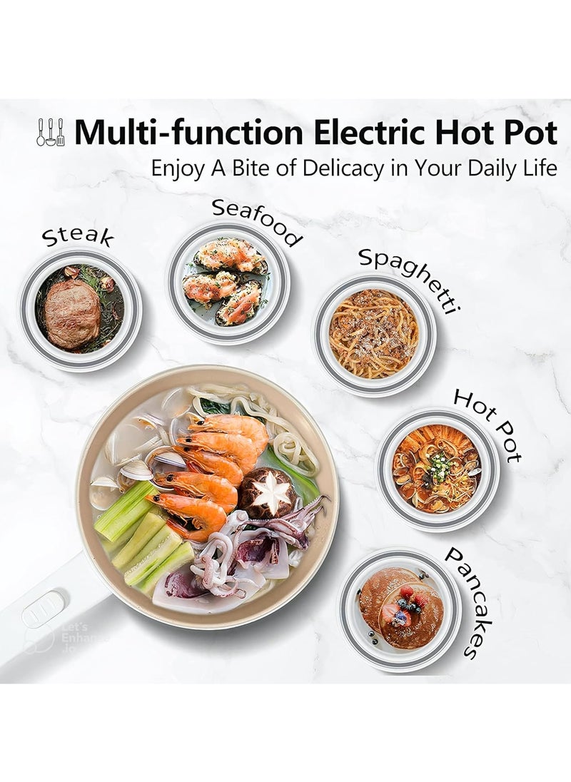 Electric Hot Pot 1.5L - Non-Stick Multi-Cooker, Electric Skillet, Frying Pan, Saucepan for Ramen, Noodles, Steak, Eggs, Pasta, Rice, Soup, Sauté & Shabu Shabu