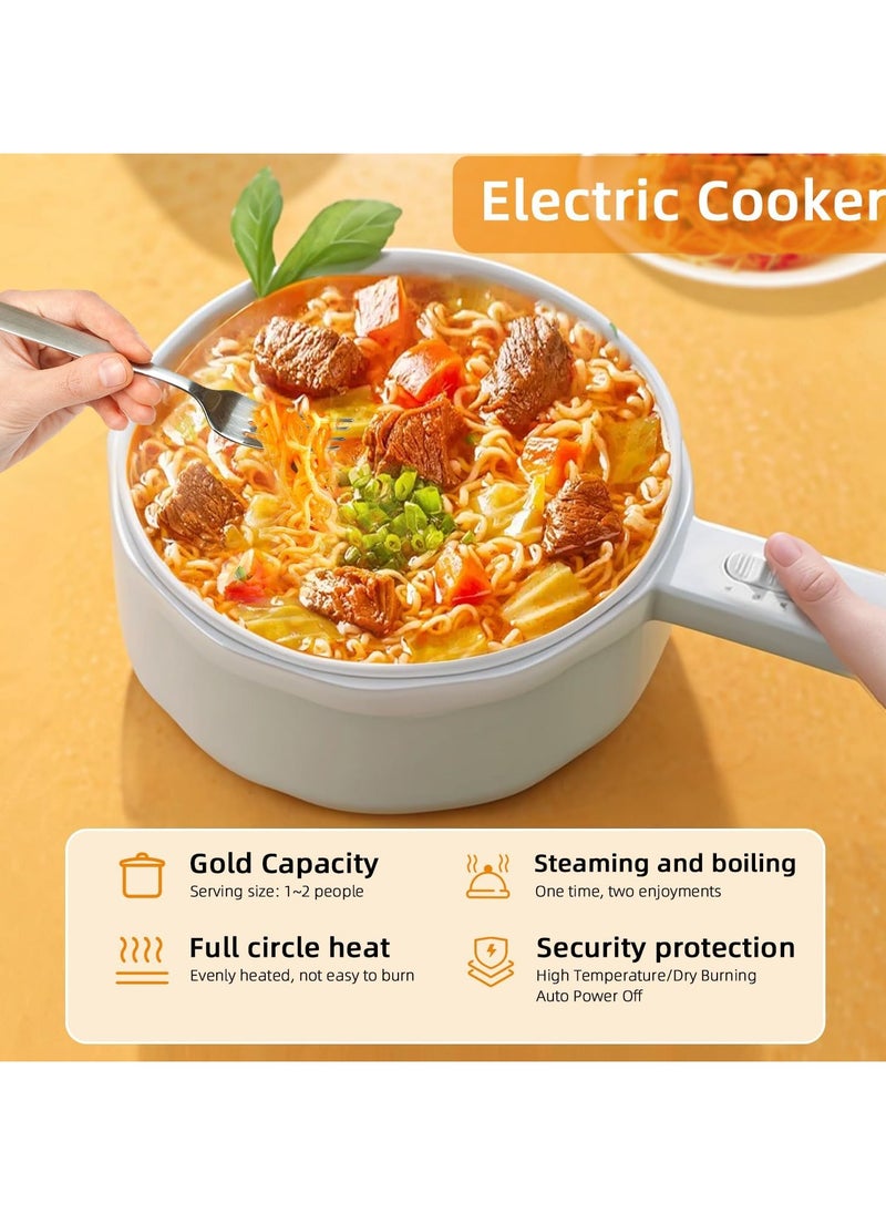 Electric Hot Pot 1.5L - Non-Stick Multi-Cooker, Electric Skillet, Frying Pan, Saucepan for Ramen, Noodles, Steak, Eggs, Pasta, Rice, Soup, Sauté & Shabu Shabu