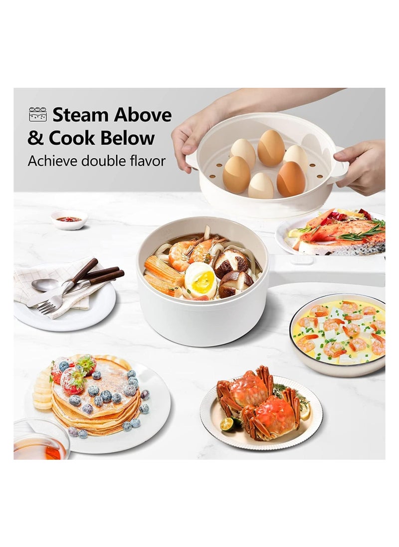 Electric Hot Pot 1.5L - Non-Stick Multi-Cooker, Electric Skillet, Frying Pan, Saucepan for Ramen, Noodles, Steak, Eggs, Pasta, Rice, Soup, Sauté & Shabu Shabu