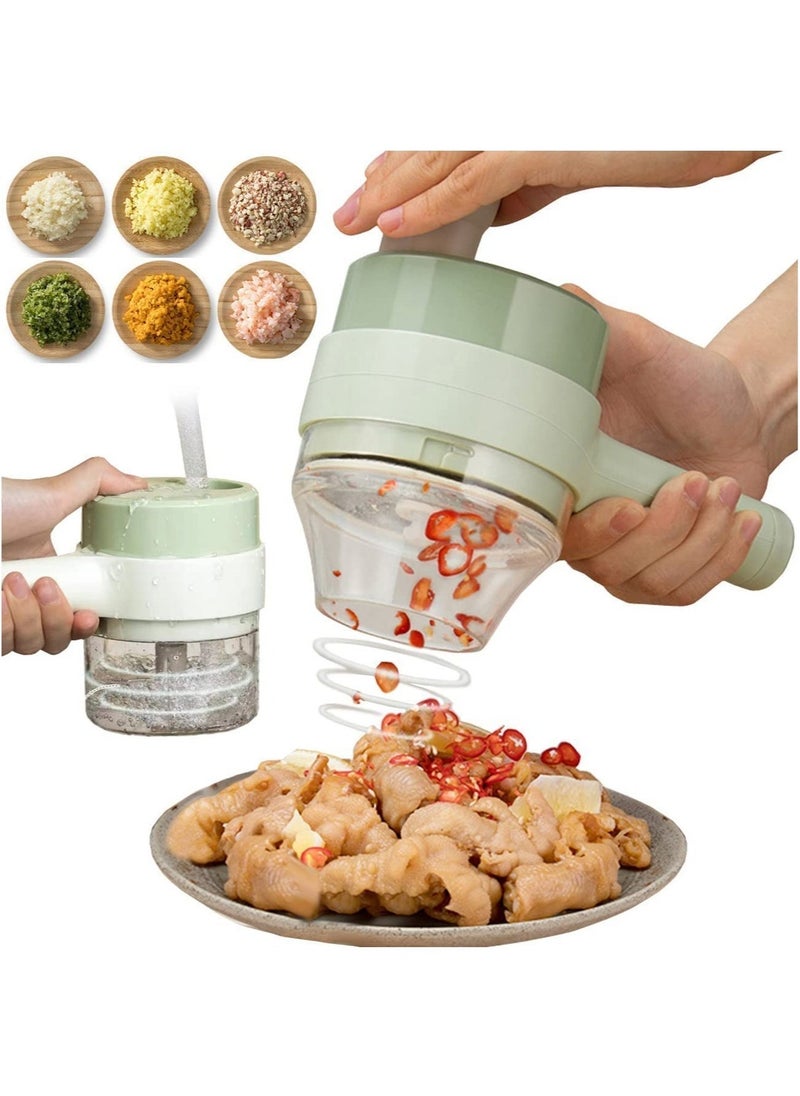 4 in 1 Portable Handheld Electric Vegetable Cutter Set, Wireless Food Processor for Garlic Pepper Chili Onion Celery Ginger Meat, with Brush, Electric Vegetable Chopper