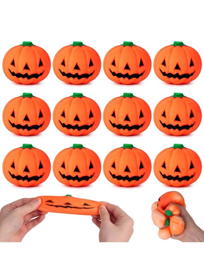 12Pcs Halloween Pumpkins Stress Balls, 2 Inch Halloween Goodie Bag Fillers Fidget Toys For Halloween School Carnival Reward