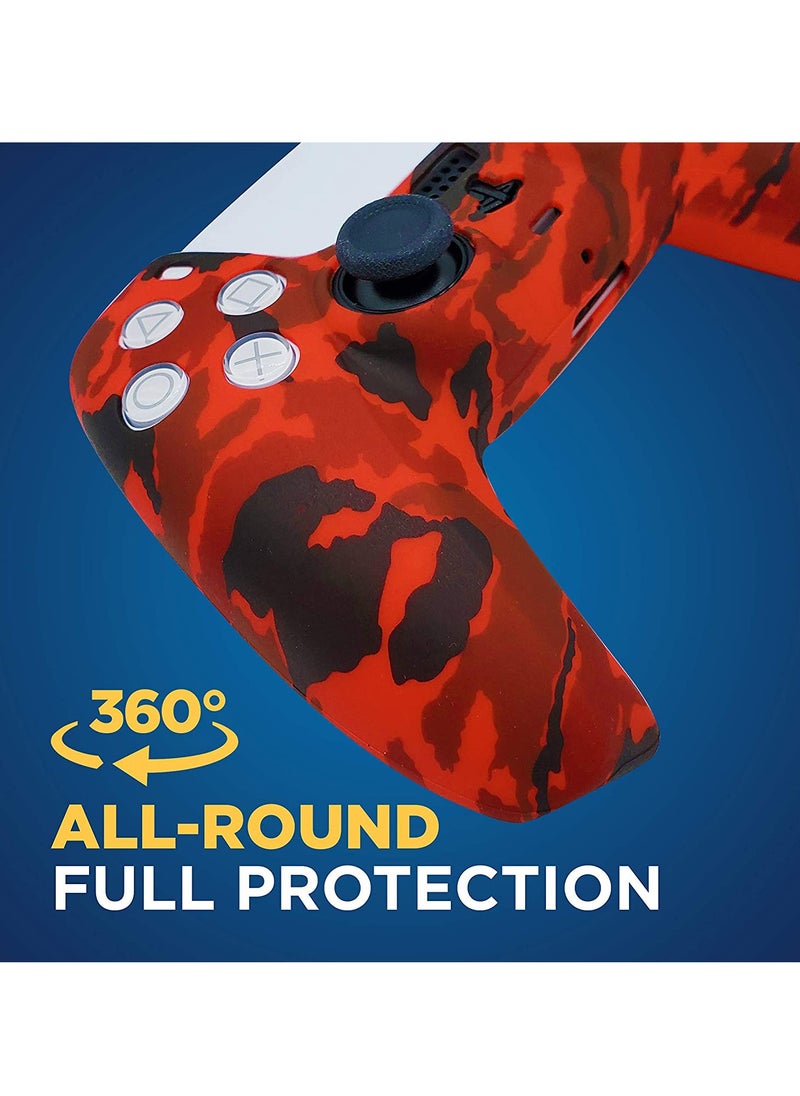 PS5 Controller Silicone Cover | Studded Printing Silicone Cover Skin Case for PS5 Dualsense Controller x 2Camouflage Red+Blue with Pro Thumb Grips x 10