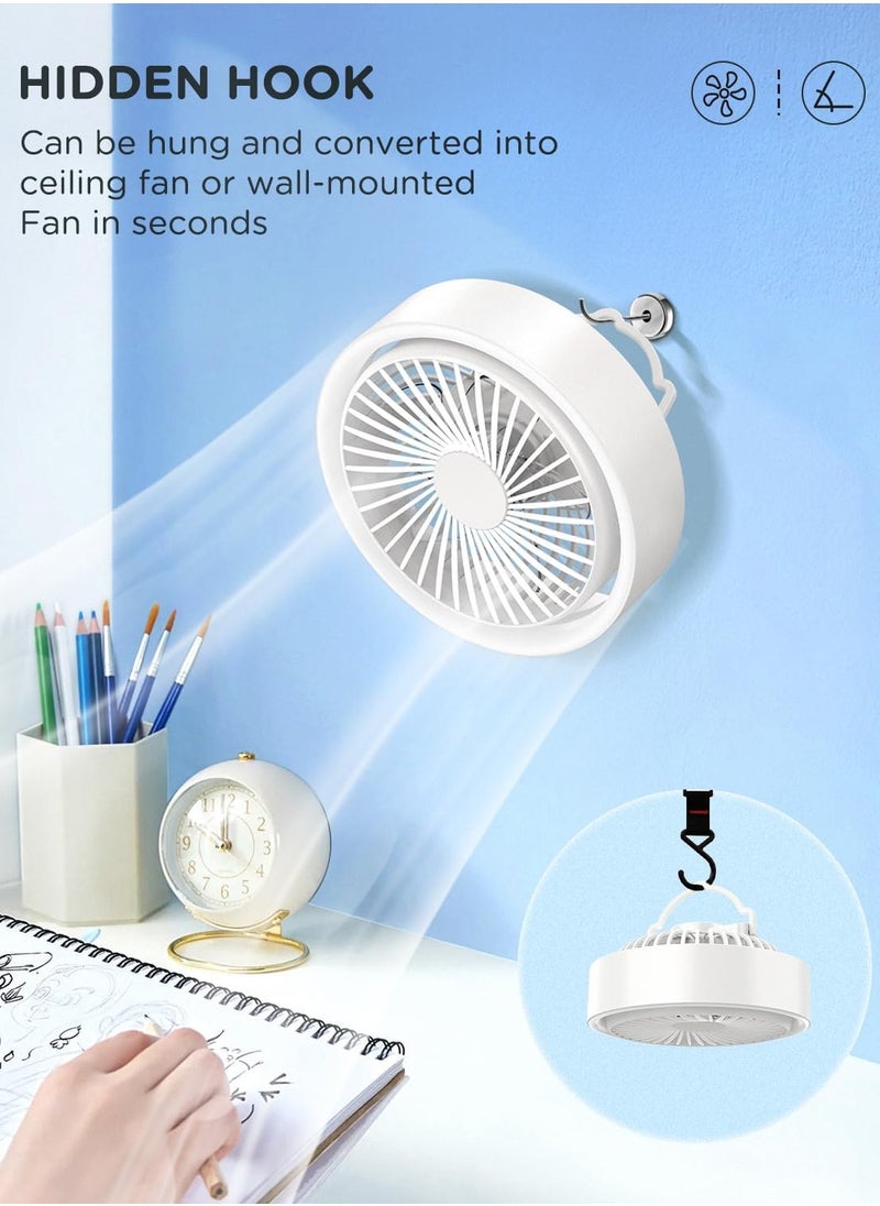 Mini Cordless Desk Fan,Battery Operated Fan with USB, Portable Fan with 3 Speeds Setings,Quiet Operation Fan with LED Light and 180° Rotate Table Fan for Bedroom Home Office Outdoor Travel