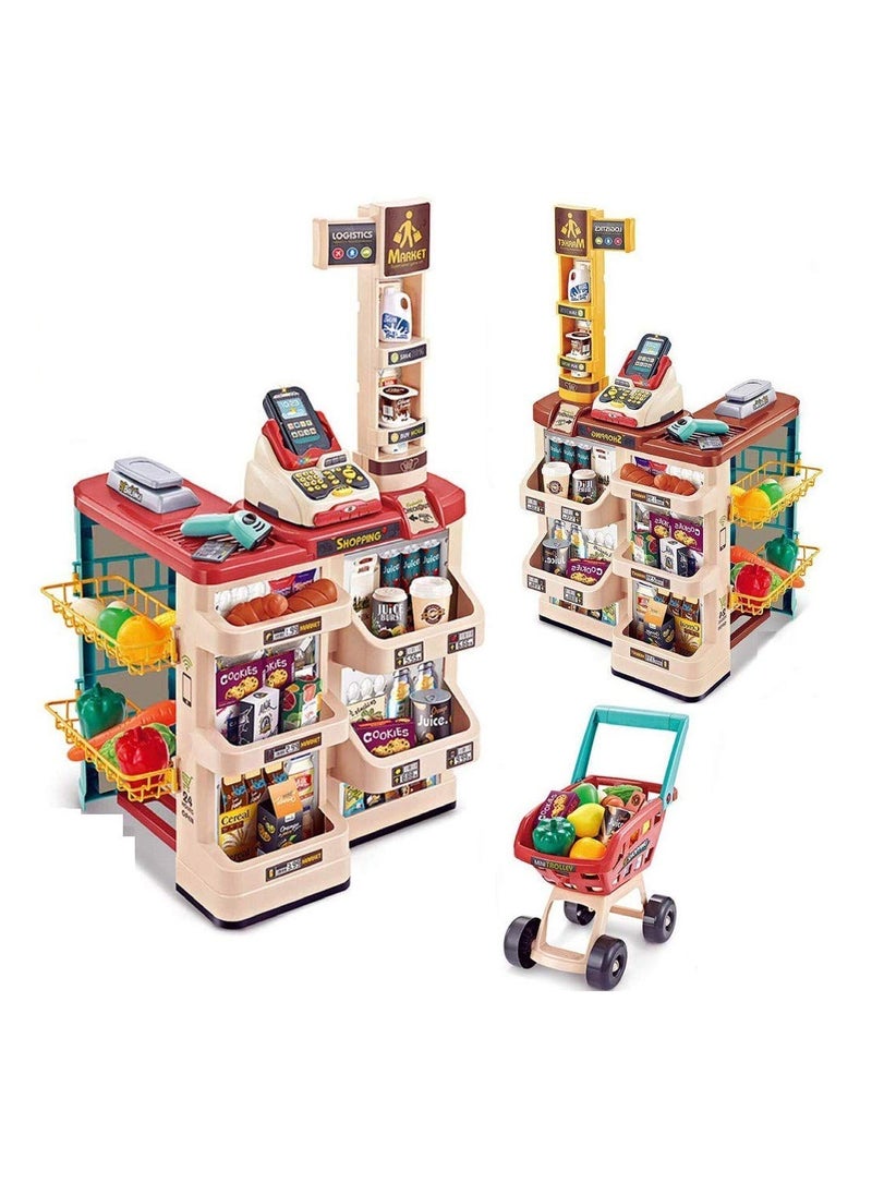 Toy Kids Role Pretend Playset Big Size Supermarket kit for Kids Toys with Shopping Cart and Sound Effects Kitchen Set Kids Toys for Boys and Girls