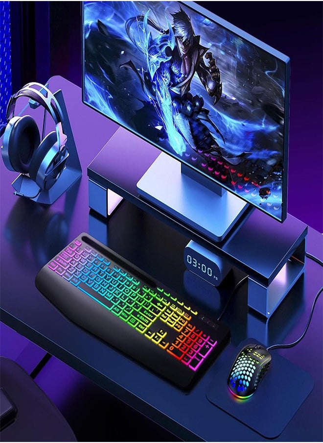 Garlo Wireless Keyboard and Mouse Combo, Membrane Silent Gaming Keyboard with Mechanical Feeling, Full-Size Bluetooth/2.4GHz/wired keyboard, RGB Backlit, Ergonomic Wrist Rest for PC/Computer/Mac/PS5