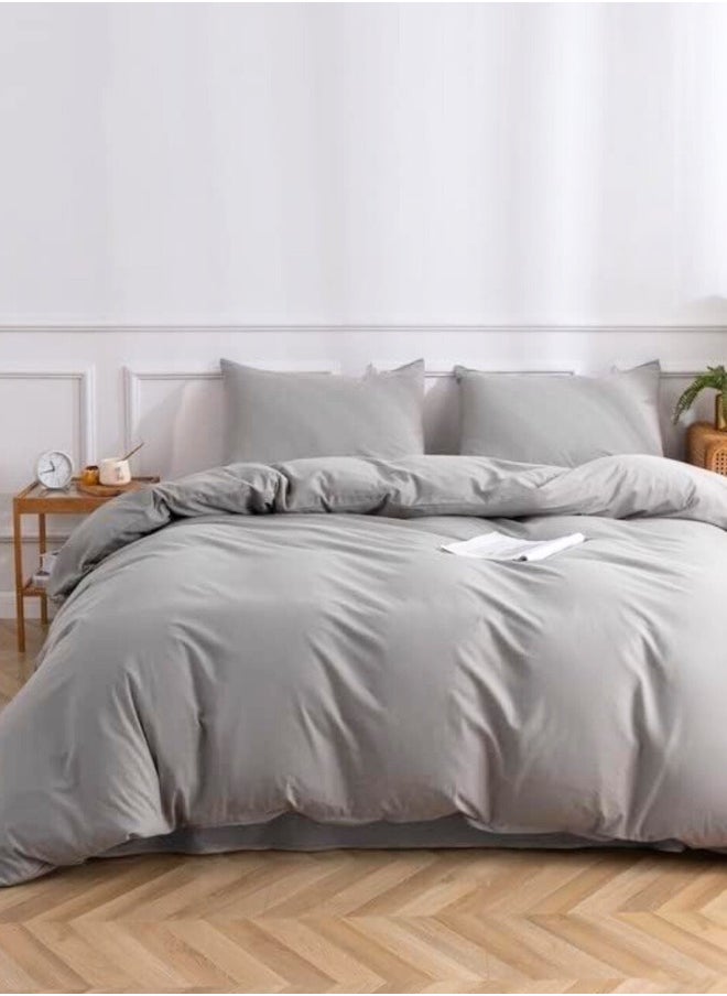 Single Size 4-Piece Premium Quality Bedding Set in Solid Grey, No Filler Included.