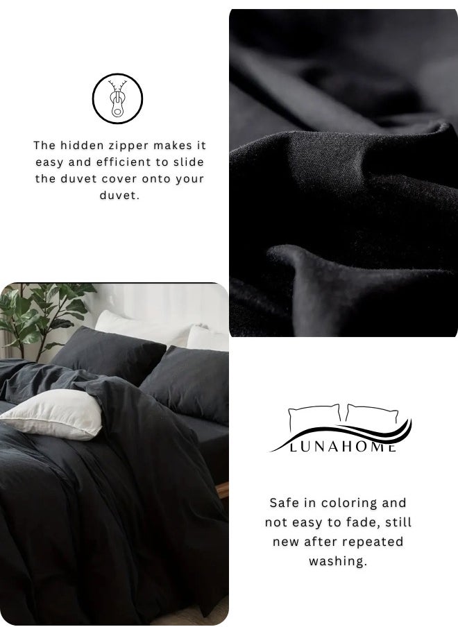 Single Size 4-Piece Premium Quality Bedding Set in Solid Black, No Filler Included.