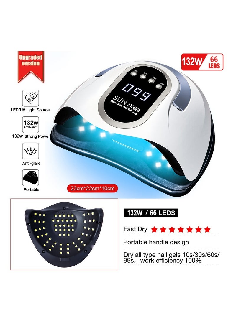 280W UV LED Nail Lamp, Fast Nail Curing Lamps for Home u0026 Salon, 66 Beads Dryer for Gel Polish with Automatic Sensor/4 Timer Setting, Handle Professional Art Tools