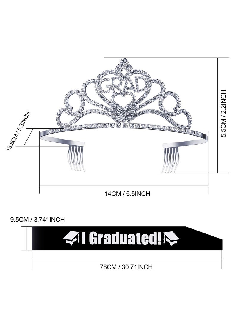 Graduation Party Supplies Kits, Glittered Metal Graduation Princess Grad Crown Tiara Class of 2024 Graduate Sash, Present for Graduation Party Decorations Grad Decor Favors (Black)