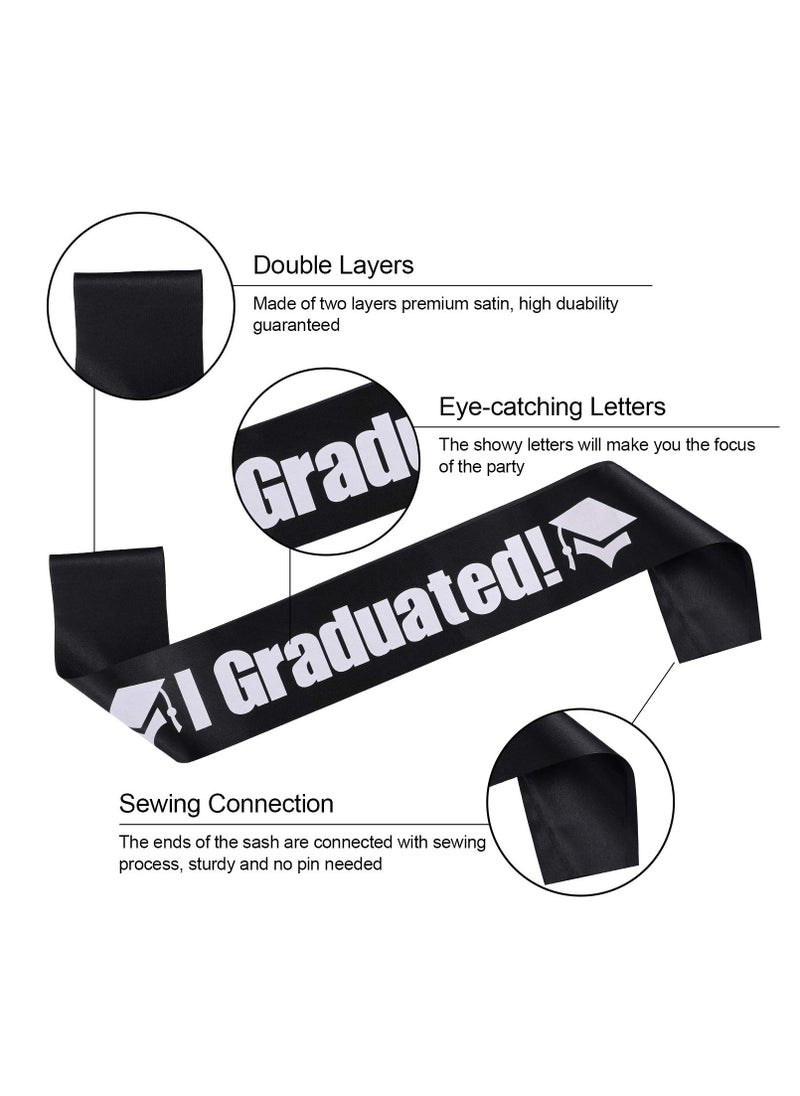 Graduation Party Supplies Kits, Glittered Metal Graduation Princess Grad Crown Tiara Class of 2024 Graduate Sash, Present for Graduation Party Decorations Grad Decor Favors (Black)