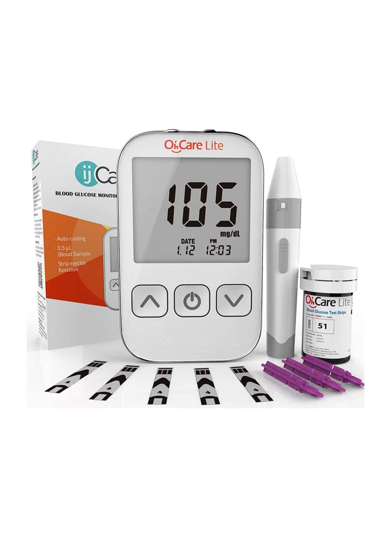 Blood Glucose Meter with Strips and Lancets, Lancing Device, Log, and Case