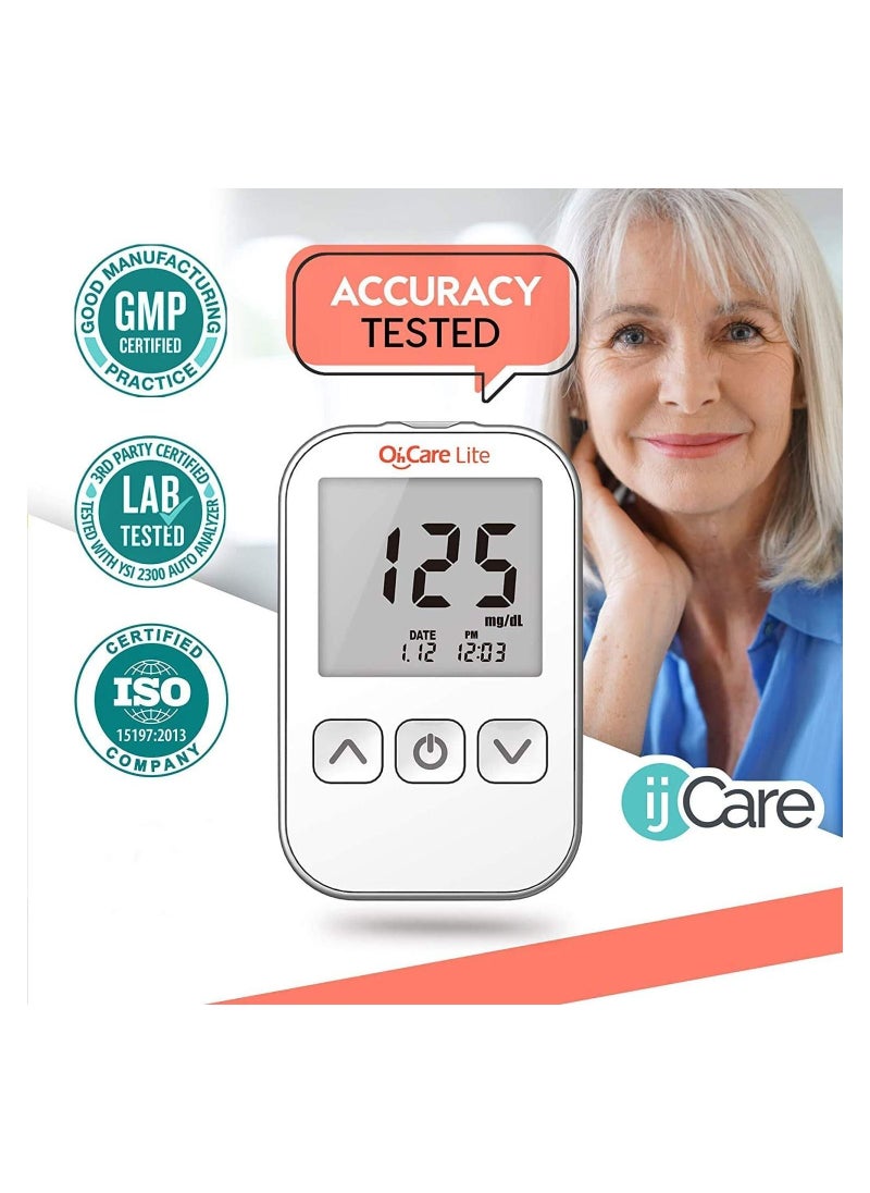 Blood Glucose Meter with Strips and Lancets, Lancing Device, Log, and Case