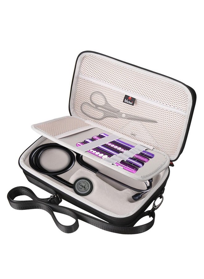 Stethoscope Case With Grooved, Suitable For 3M Littmann Classic Iii Stethoscope, Extra Room For Medical Bandage, Scissors And Led Penlight, Black, Case Only