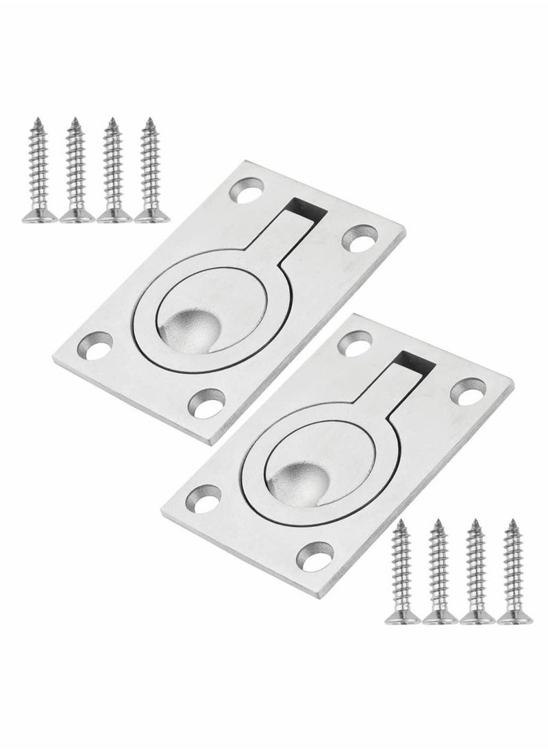 Square Flush Pull Ring Handles, 2 Pack Stainless Steel Hidden Recessed Furniture Handle, Recessed Boat Hatch Latch Cabinet Flush Mount Lifting Ring Pull Handle (2.44 x 1.73 Inch)