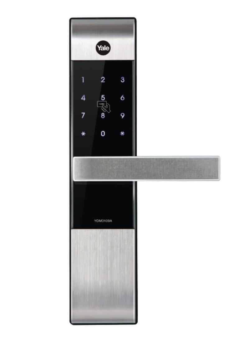 Yale Smart Lock YDM3109A, with Pin Code, RIFD Card and Mechanical Key for Keyless Home Entry. Auto Locking and Emergency Power Supply. Adjustable Handle Suitable for Right or Left Handed Doors.