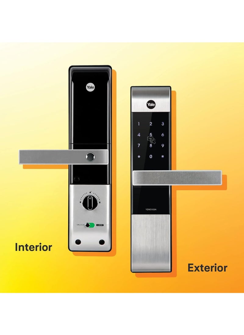 Yale Smart Lock YDM3109A, with Pin Code, RIFD Card and Mechanical Key for Keyless Home Entry. Auto Locking and Emergency Power Supply. Adjustable Handle Suitable for Right or Left Handed Doors.