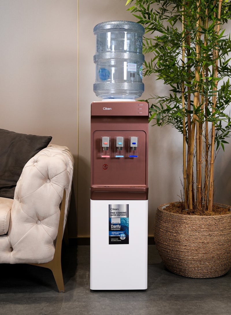 3-Tap Water Dispenser with High-Efficiency Danfu Compressor – Hot, Cold & Normal Water,2 Years Warranty CK4062 White/Maroon