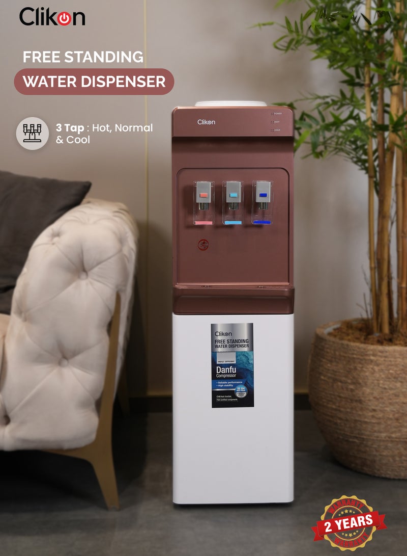 3-Tap Water Dispenser with High-Efficiency Danfu Compressor – Hot, Cold & Normal Water,2 Years Warranty CK4062 White/Maroon