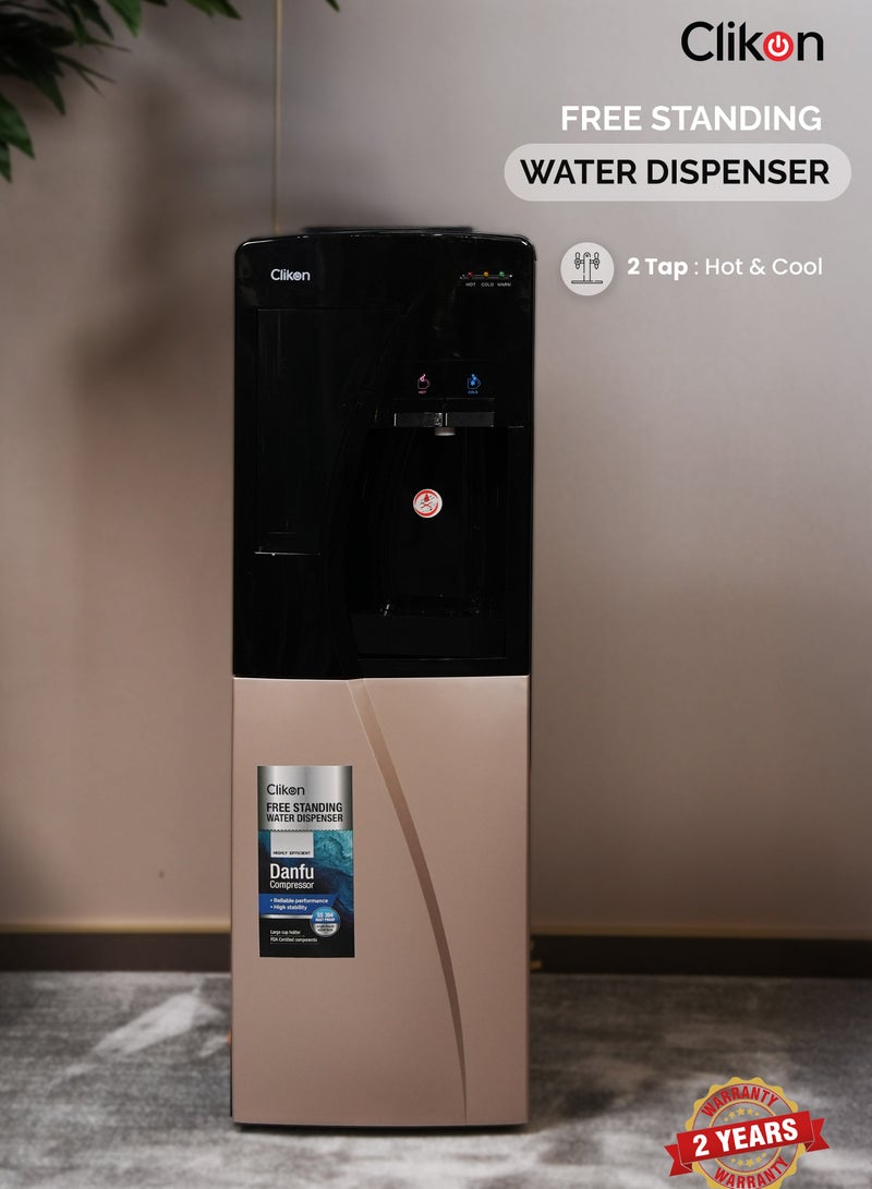 2-Tap Water Dispenser With High-Efficiency Danfu Compressor – Hot & Cold Water Dispenser,2 Years Warranty CK4058 Black/Light Brown