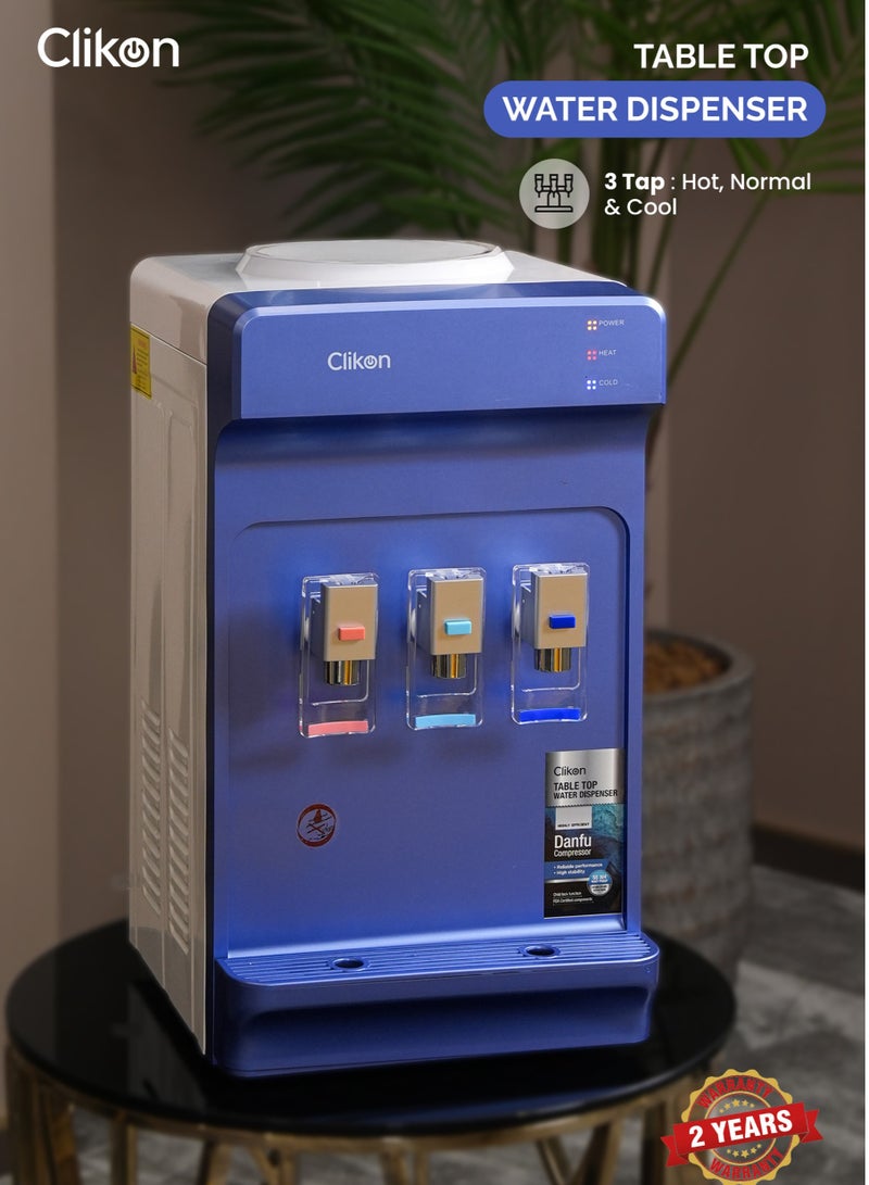 Tabletop Water Dispenser With 3 Taps & Danfu Compressor – Hot, Cold & Normal Water,2 Years Warranty CK4061 blue