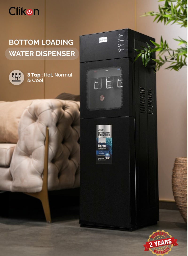 Bottom Loading Water Dispenser – 3 Tap, Danfu Compressor, Hot, Cold & Normal Water,2 Years Warranty CK4060 black