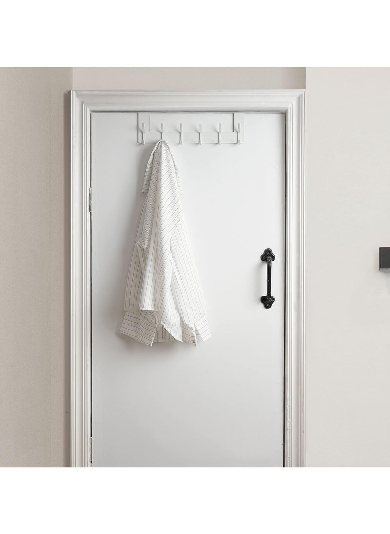 6 Hooks Over Door Coat Rack (White)