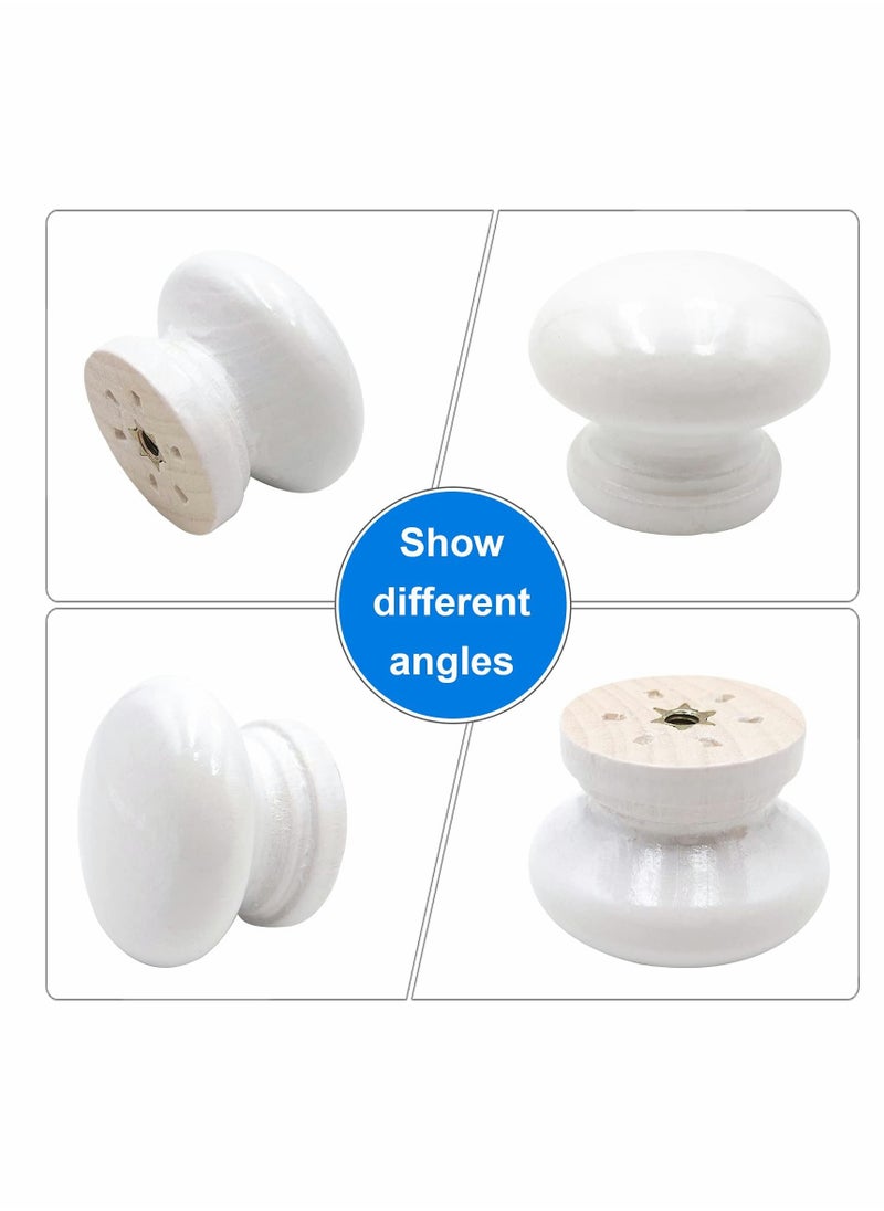 Round Wood Cabinet Knobs, Mushroom Shape White Wooden Pulls, Drawer Dresser Cupboard Wardrobe (12pcs, Diameter: 1.34 Inch, Height: 1 Inch)