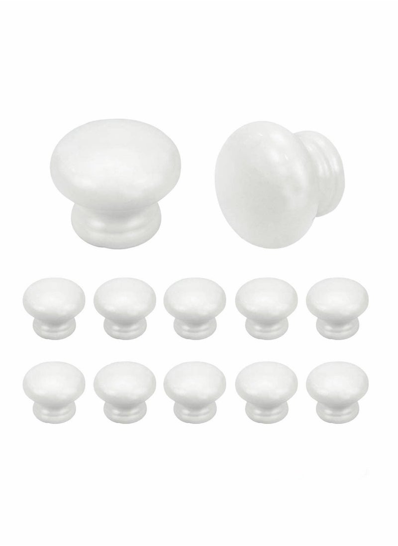 Round Wood Cabinet Knobs, Mushroom Shape White Wooden Pulls, Drawer Dresser Cupboard Wardrobe (12pcs, Diameter: 1.34 Inch, Height: 1 Inch)