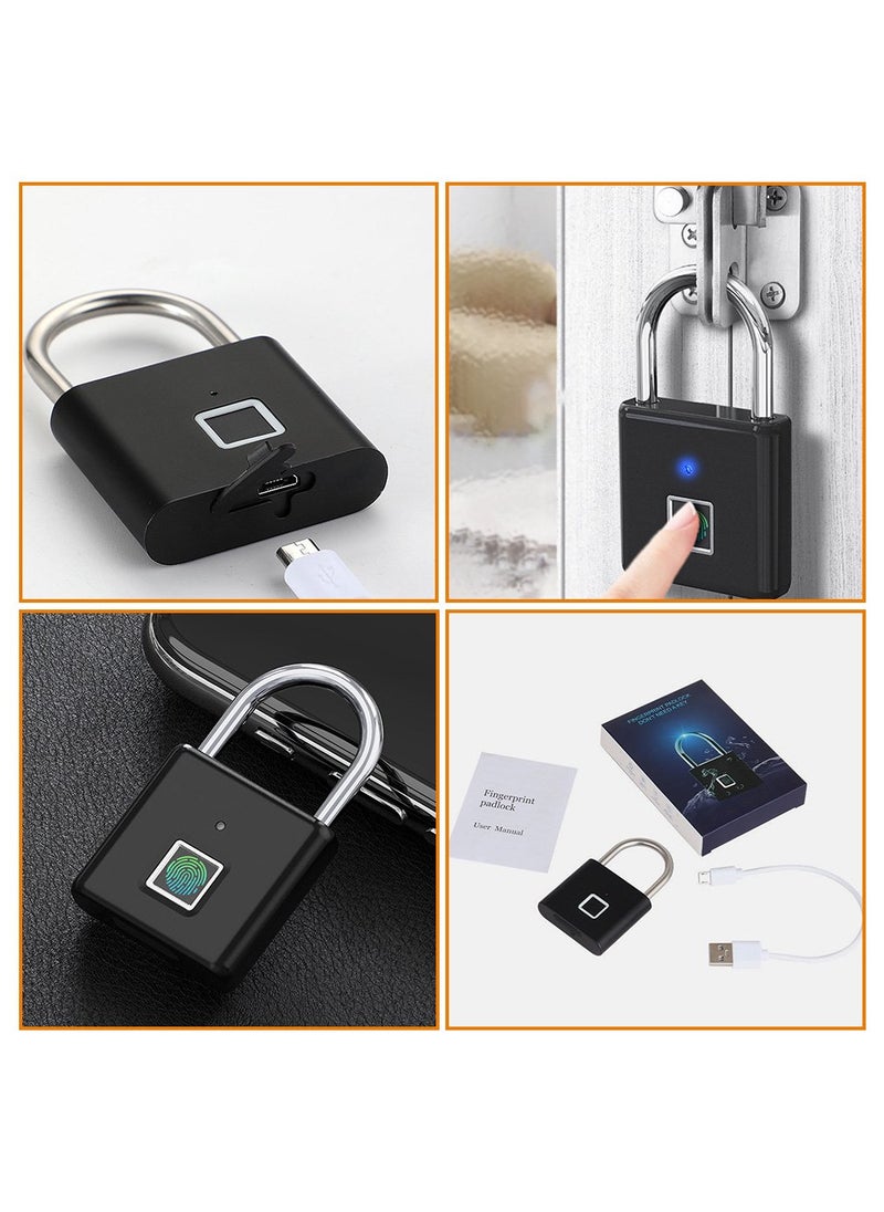 Smart Fingerprint Padlock Outdoor Waterproof and Rust-proof Electronic Head Anti-theft Code (black) Locker Security Storage Cabinet Multi-use