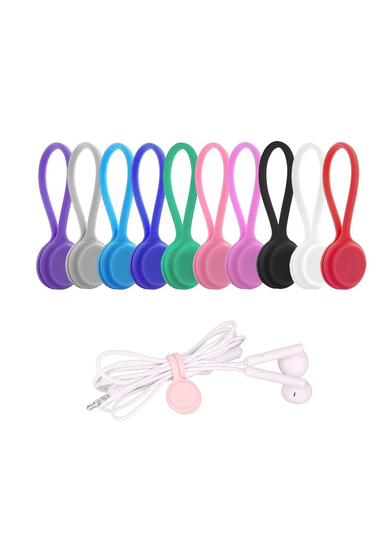 10 Pack Magnetic Cable Ties, Reusable Silicone Magnetic Twist Ties Cable Organizer Earphone Cord Bookmark Holder Fridge Magnet USB Cable Manager Holder Wrap Ties for Home Kitchen, Office, School