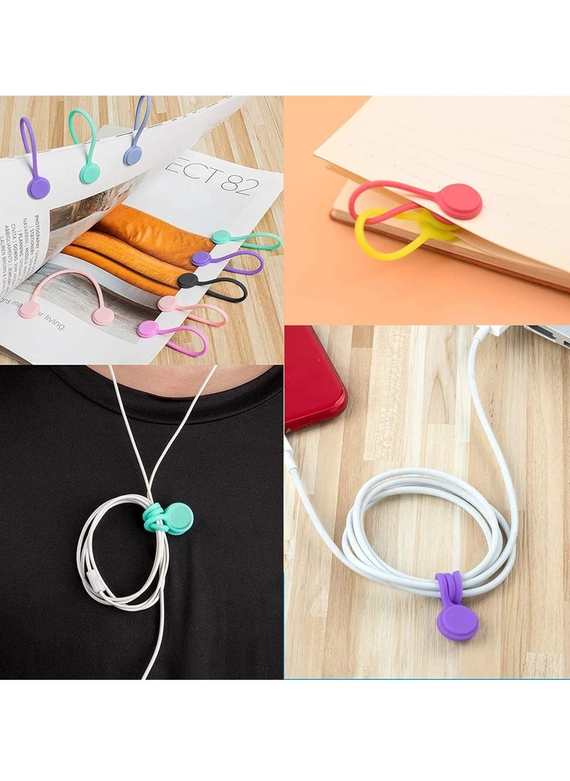 10 Pack Magnetic Cable Ties, Reusable Silicone Magnetic Twist Ties Cable Organizer Earphone Cord Bookmark Holder Fridge Magnet USB Cable Manager Holder Wrap Ties for Home Kitchen, Office, School