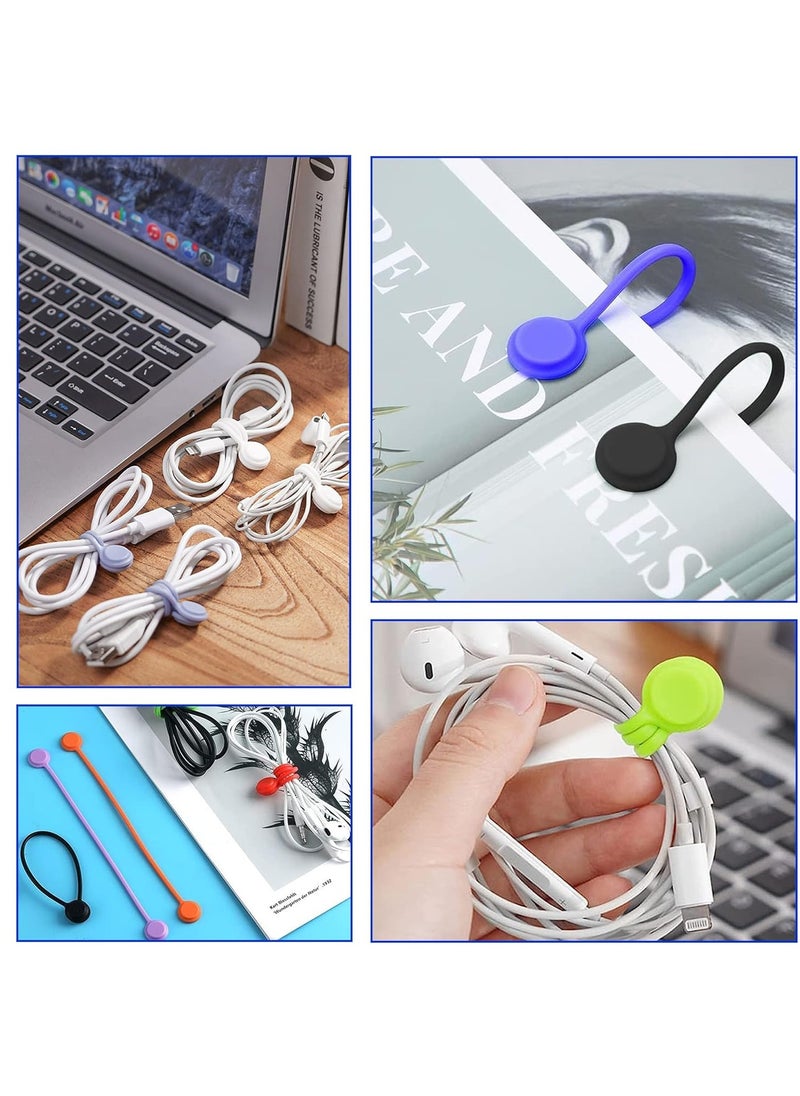 10 Pack Magnetic Cable Ties, Reusable Silicone Magnetic Twist Ties Cable Organizer Earphone Cord Bookmark Holder Fridge Magnet USB Cable Manager Holder Wrap Ties for Home Kitchen, Office, School