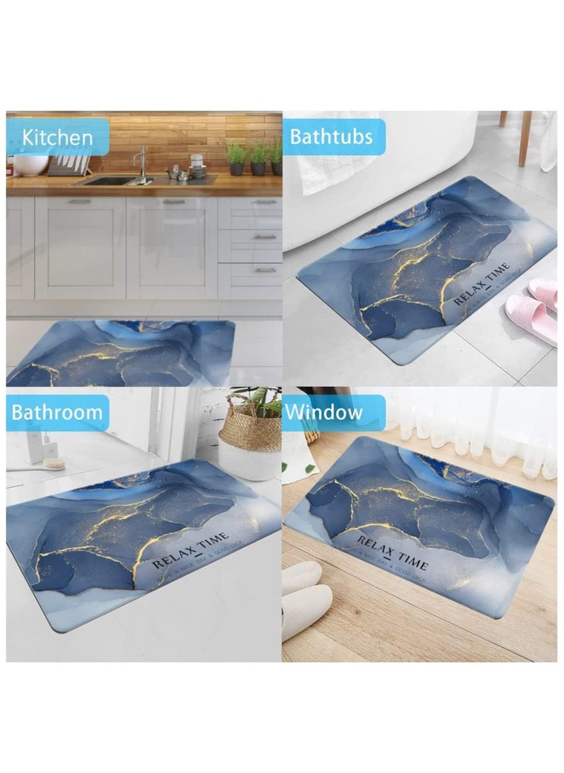 Bath Mat with Highly Absorbent, Non-slip Floor Mat with Non-slip Texture of the Bottom, Comfortable Cushioned Floor Mat with Cotton-like Fabric (sapphire)