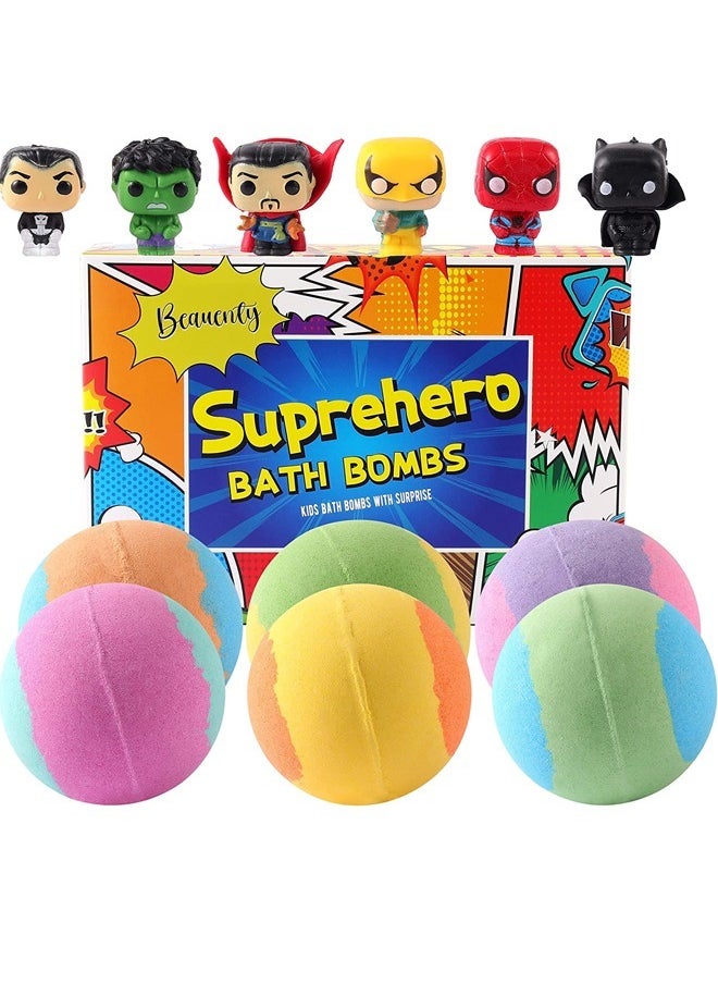 6PC Bath Bomb for Kids with Surprise Heroes Toys Inside, Safe Natural&NON-TOXIC Bubble Bath Bomb, Bath Bomb Gifts Set for Kids