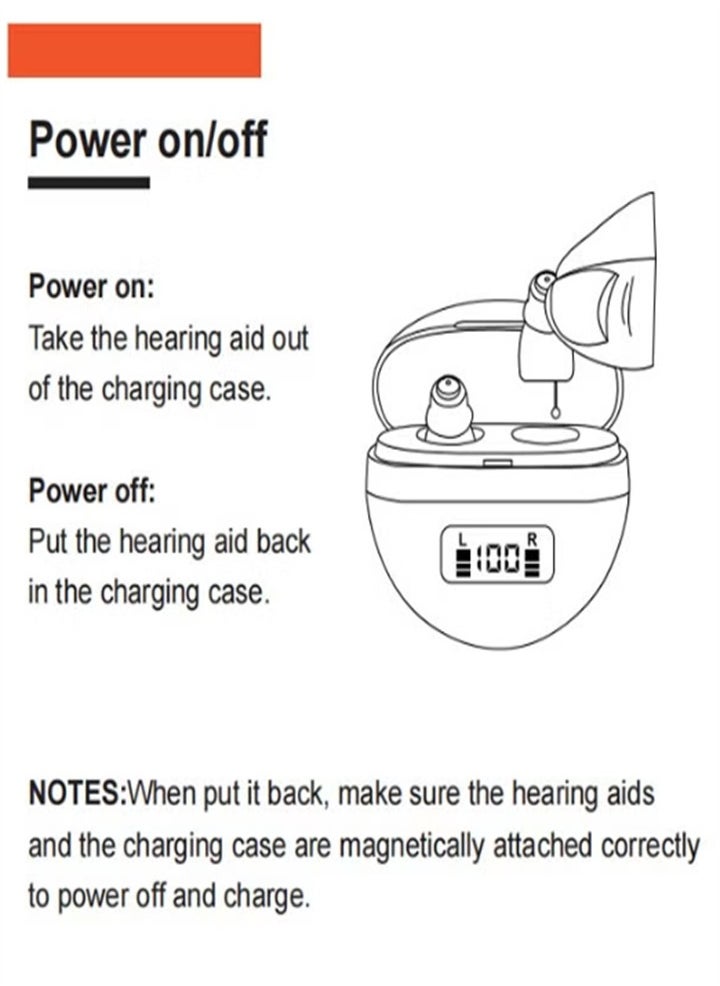 Hearing aids, invisible magnetic hearing aids, contact charging case with LED power display (white + skin color)